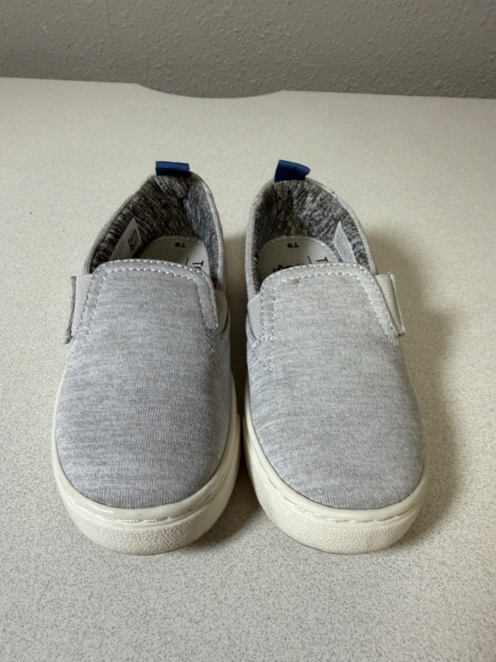 Toms Slip-On Shoes in Light Gray with Blue Heel Tabs - Picture 3 of 7